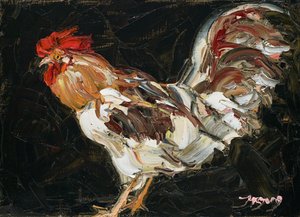 Gallo en impasto vibrante de Jukyong Park