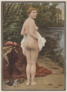 Verano, mujer bañándose en un lago (litografia de color) de Jules (after) Scalbert