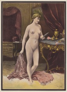 Mujer con espejo (litografia en color) de Jules (after) Scalbert
