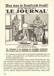 Propaganda alemana que muestra la portada de un periódico francés con una caricatura del Primer Ministro Raymond Poincare comiendo a los niños del Ruhr durante la ocupación francesa de la región