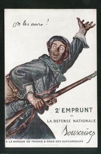 Postal, Satírica en Colores: Guerra del 14-18, Préstamo, Jornadas Patrióticas - Ilustración de Soldados por Abel Faivre (1867-1945) de Jules Abel Faivre