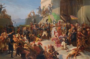 Sultán Selim III (1761-1808) visitando al General Horace Sebastiani (1772-1851) durante la defensa de Constantinopla contra la flota británica, febrero de 1807 de Jules Alfred Vincent (after) Rigo