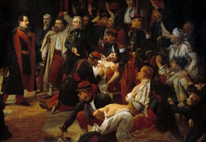 El emperador Napoleón III visita a los heridos franceses, piamonteses y austriacos de la batalla de Montebello a las ambulancias de Voghere en mayo de 1859 Detalle. Pintura de Jules Rigo (1810-1892) 1859 París, Museo del Valle de Gracia de Jules Alfred Vincent Rigo