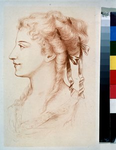 "Profil de jeune dame" (Retrato de una joven) Dessin a la plume de Jules Armand Hanriot (1853-1877) 19eme siecle State Open-air Museum Peterhof, Saint Petersbourg de Jules Armand Hanriot