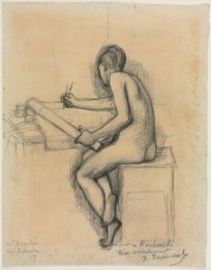 Estudio de un dibujo de modelo femenino desnudo sentado