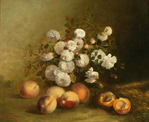 Flores y albaricoques (óleo sobre lienzo) de Jules Bidlingmeyer