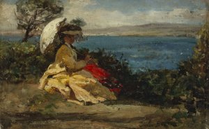 Mujer con sombrilla, bahía de Douarnenez, entre 1870 y 1875 (óleo sobre lienzo) de Jules Breton