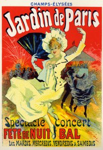 Arte, Entretenimiento. Jardín de París, baile en los Campos Elíseos, París. Póster de Jules Chéret, Francia, c.1895 de Jules Cheret