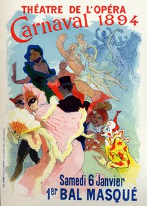 Arte. Entretenimiento. Baile de Máscaras en la Ópera de París para el carnaval. Cartel por Jules Chéret, Francia