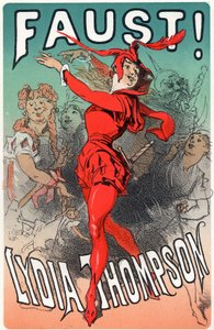Arte. Entretenimiento. La bailarina Lydia Thompson como Mefisto. Cartel de Jules Cheret para la obra "Fausto", Inglaterra, c.1860-70 de Jules Cheret