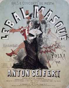 Baile y concierto de Pesth: el baile de máscaras (Maskenball, famosa polka de Anton Seifert) - cartel de Jules Cheret, n.d. de Jules Cheret