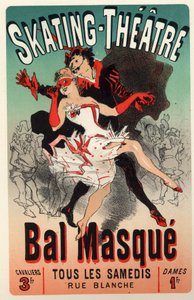 Entretenimiento. Teatro. Baile de máscaras en el Teatro de Patinaje, París. Cartel de Jules Cheret, Francia, c.1875 de Jules Cheret