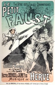 Música. El pequeño Fausto, opereta de Hervé. Cartel de Jules Cheret para una representación en París de Jules Cheret