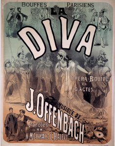 Póster para la opereta Diva puesta en música por Jacques Offenbach (1819-1880) en los Bouffes parisinos de Jules Cheret