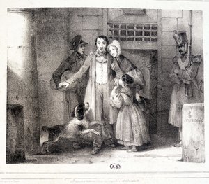 Hombre saliendo de prisión y reunido con su familia, c. 1830. de Jules David