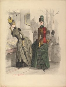 Dos Mujeres en Vestidos de Día: Dibujo preparatorio para una placa de moda, 19 de octubre de 1886 de Jules David