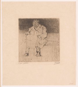 Un señor mayor con bastón se sienta en un banco
Le pain quotidien (título en el objeto) de Jules De Bruycker (signed by artist)