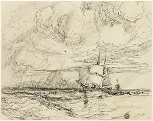 Barcos en el Mar Durante Tormenta de Jules Dupré