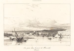 Vista en el puerto de Plymouth de Jules Dupré