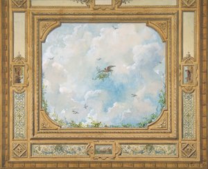 Diseño para un techo decorado con nubes y pájaros, 1830-97 de Jules Edmond Charles Lachaise and Eugène Pierre Gourdet