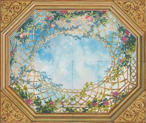 Diseño para un techo pintado con nubes, enrejados y rosas, segunda mitad del siglo XIX de Jules Edmond Charles Lachaise and Eugène Pierre Gourdet