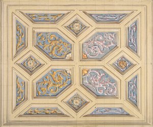 Diseño para un techo artesonado decorado con rinceaux, 1840-97