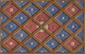 Diseño para un techo artesonado con iniciales pintadas: SRI, 1840-97. Creadores: Jules-Edmond-Charles Lachaise, Eugène-Pierre Gourdet de Jules Edmond Charles Lachaise and Eugène Pierre Gourdet