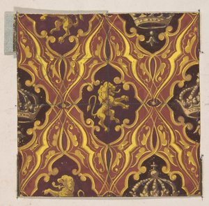 Diseño para papel tapiz con leones rampantes y coronas de Jules Edmond Charles Lachaise and Eugène Pierre Gourdet