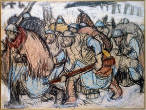 Primera Guerra Mundial: "" Soldados con máscara antigás "". Zingg, Jules Emile (1882-1942) de Jules Emile Zingg