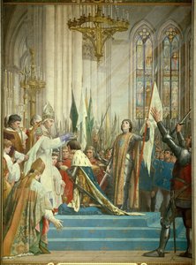 El rey Carlos VII (1403-1461) recibió la corona en la Catedral de Reims el 17/07/1429 en presencia de Juana de Arco (1412-1431)