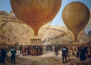 Léon Gambetta partiendo en el globo aerostático Armand-Barbes durante el asedio de París, desde Place Saint-Pierre hasta Montmartre el 7 de octubre