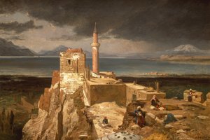 Lago y Fortaleza de Van, Armenia (óleo sobre lienzo) de Jules Joseph Augustin Laurens