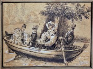 Familia de Ségur (el Conde, la Condesa y sus hijos) en barco - por J.H. Laure, agosto 1829 de Jules Laure