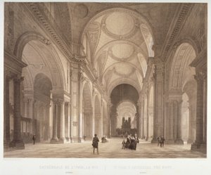 Nave de la Catedral de San Pablo, mirando al este hacia el coro, Ciudad de Londres, 1850 de Jules Louis Arnout