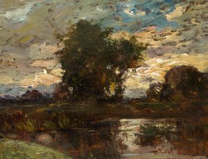 Cielo de la tarde sobre agua estancada de Jules Louis Dupré