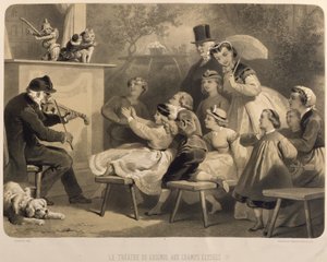 El Teatro Guignol, Champs-Elysées, grabado por Claude Regnier (fl.1840-66) Bettanier y Morion de Jules Marie Desandre