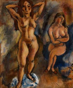 Dos desnudos: uno de pie y otro sentado de Jules Pascin
