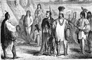 Indios CREEKS, del Sureste de los Estados Unidos. Grabado 1885 de Jules Pelcoq