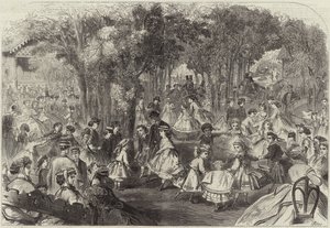 Baile infantil en el pre Catalán (grabado) de Jules Pelcoq