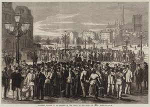 Trabajadores esperando ser contratados en la Plaza del Hotel de Ville, París de Jules Pelcoq