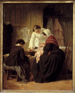 Tres mujeres cosiendo de Jules Trayer