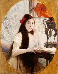 Retrato de una niña en un escritorio, 1904 de Jules Verdier