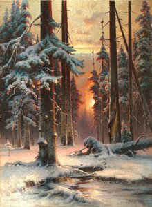 Atardecer de invierno en el bosque de abetos, 1889 de Juli Julievich Klever