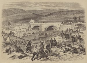 Puente Traktir sobre el Tchernaya, mostrando las obras erigidas por los franceses para su defensa después de la batalla