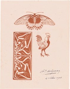Mariposa, gallo y follaje de Julie de Graag (signed by artist)