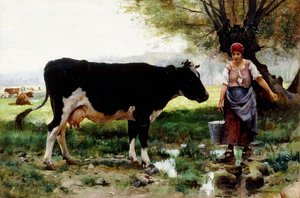 Una lechera con su vaca de Julien Dupre