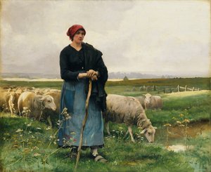 Una pastora con su rebaño de Julien Dupre