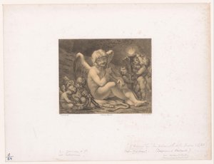 Amor y putti se llevan las manos a la cabeza
Preparativos para la guerra