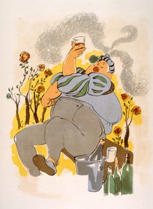 Ilustración humorística del vino 1946.Ilustración de Julien Pavil