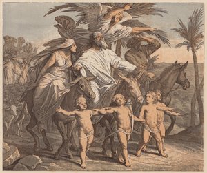 Abraham contemplando la Tierra Prometida, Génesis, XII, 7 (grabado coloreado) de Julius (after) Schnorr von Carolsfeld
